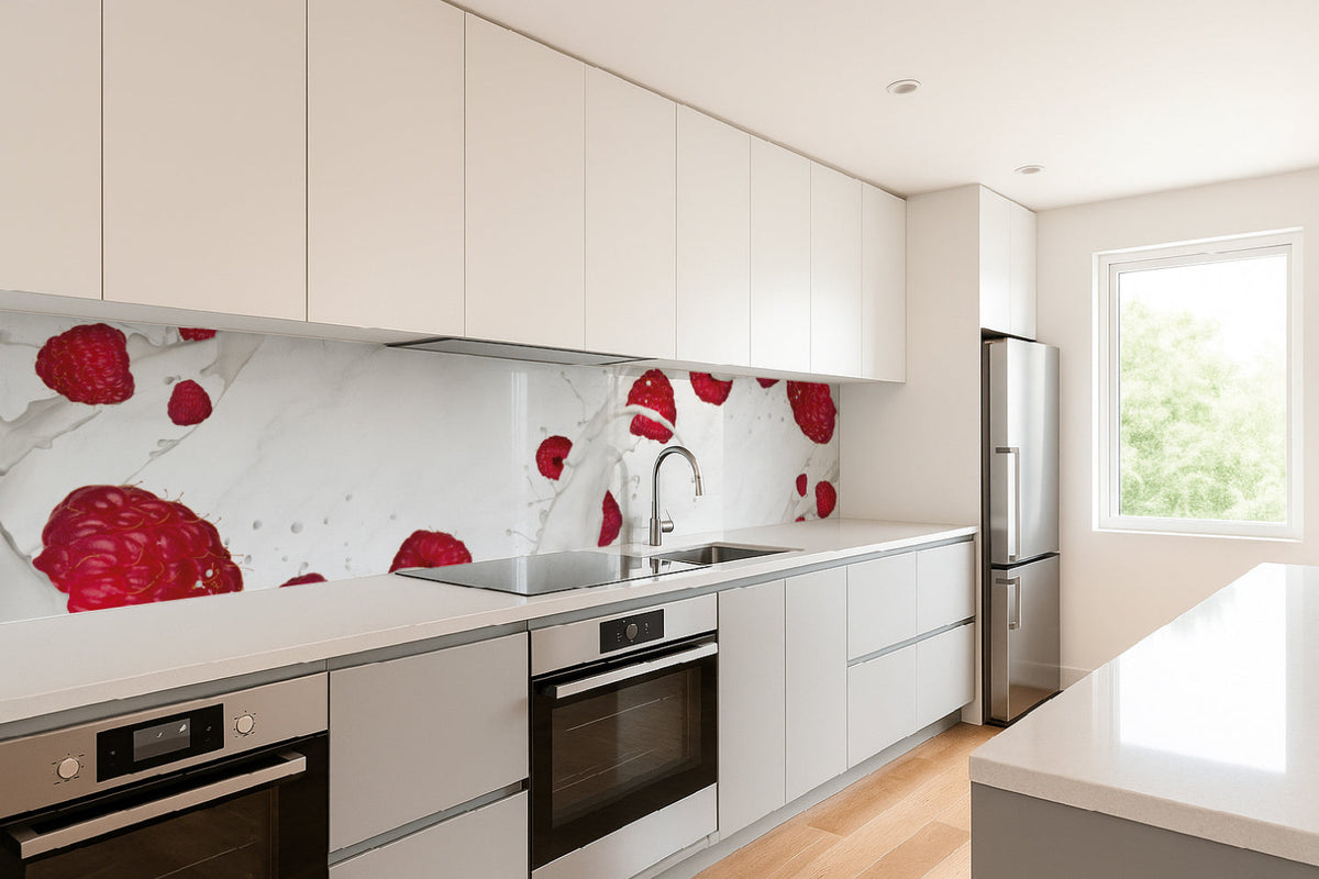 Küchenrückwand Himbeeren Milch Splash