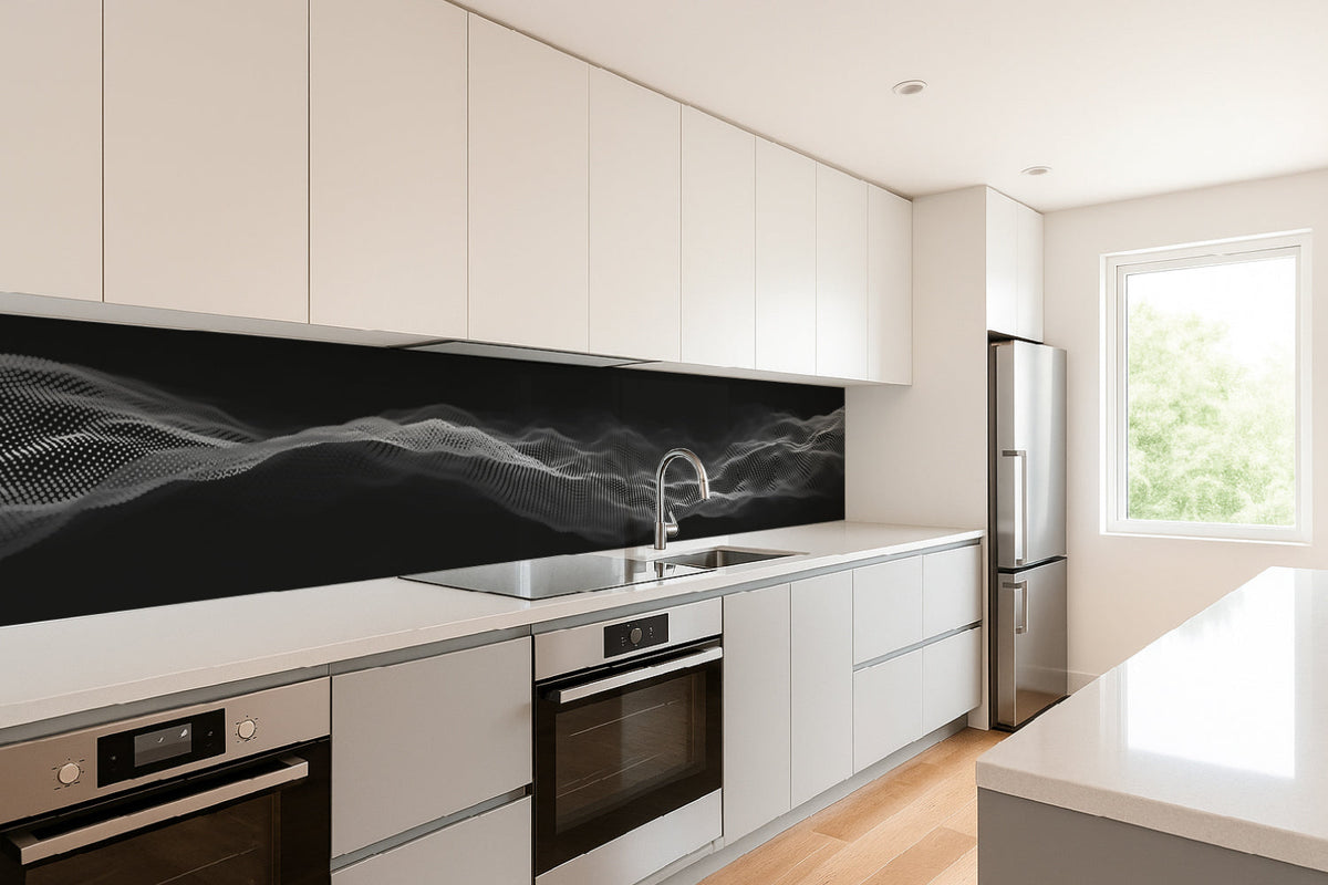 Küchenrückwand Abstrakte Wellen in Schwarz-Weiß