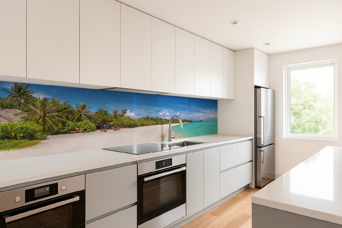 Küchenrückwand Traumstrand mit Palmen