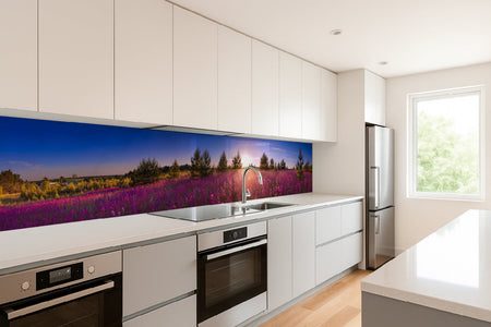 Küchenrückwand Blumenwiese im Sonnenuntergang