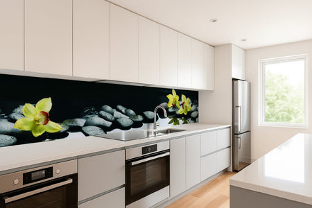 Küchenrückwand Orchideen & Spa-Steine