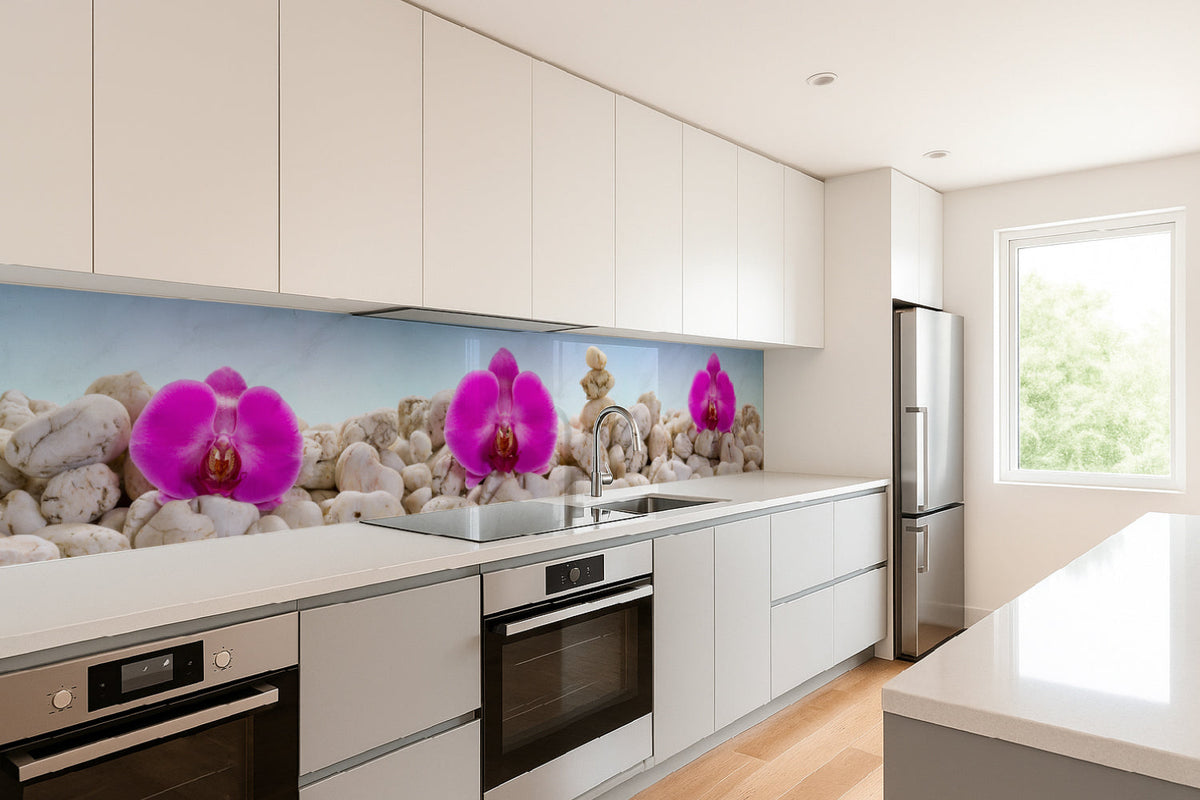 Küchenrückwand Orchideen & Steine