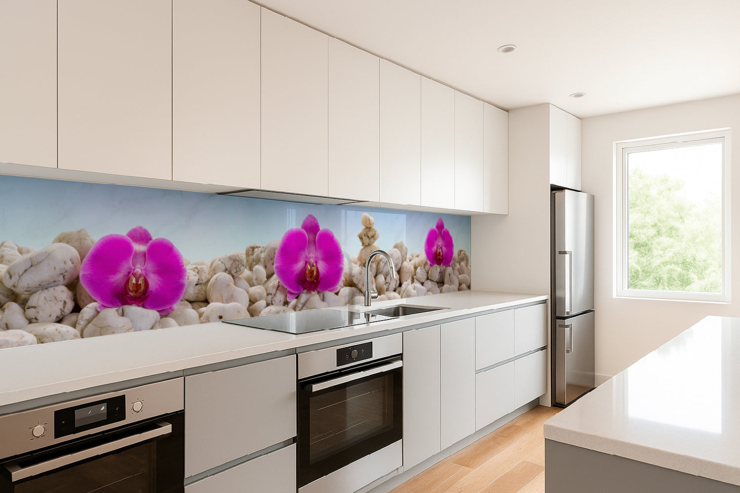 Küchenrückwand Orchideen & Steine