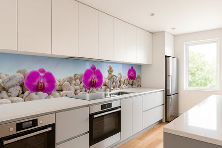 Küchenrückwand Orchideen & Steine