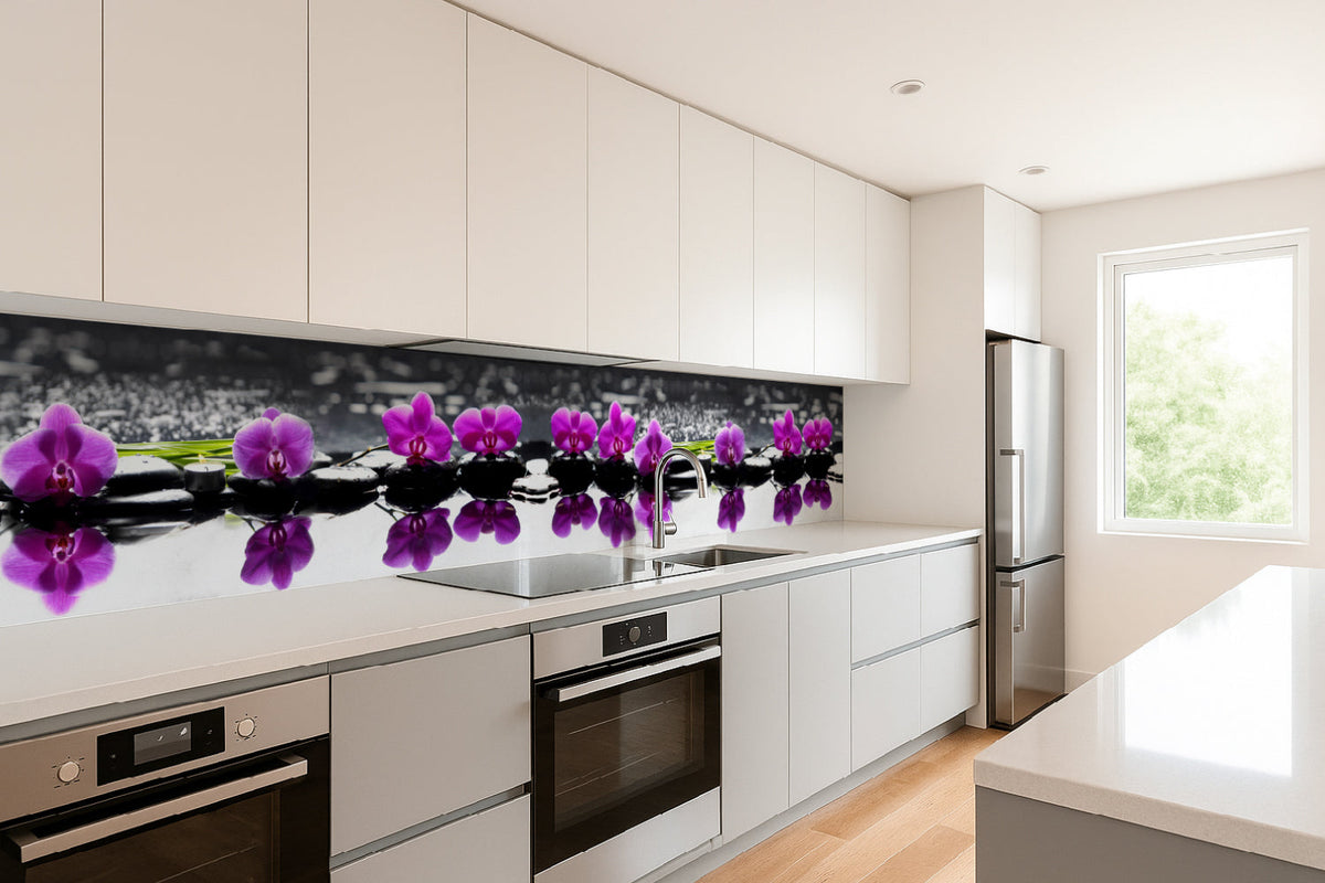 Küchenrückwand Orchideen & Steine