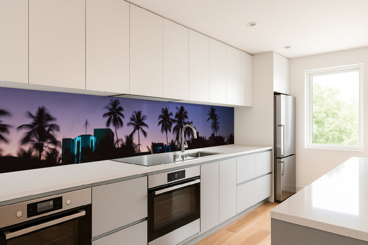 Küchenrückwand Palmen bei Sonnenuntergang