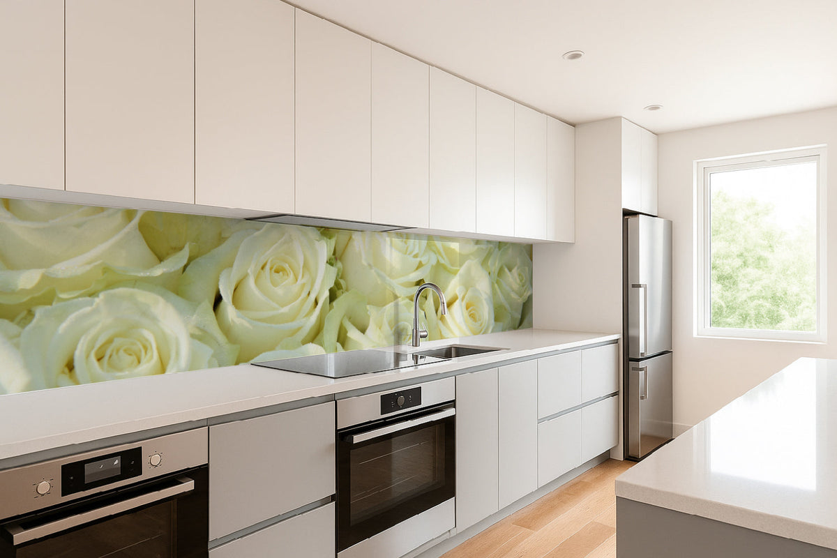 Küchenrückwand Rosenmeer in Weiß
