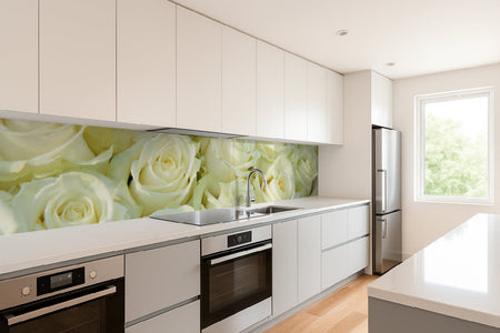 Küchenrückwand Rosenmeer in Weiß