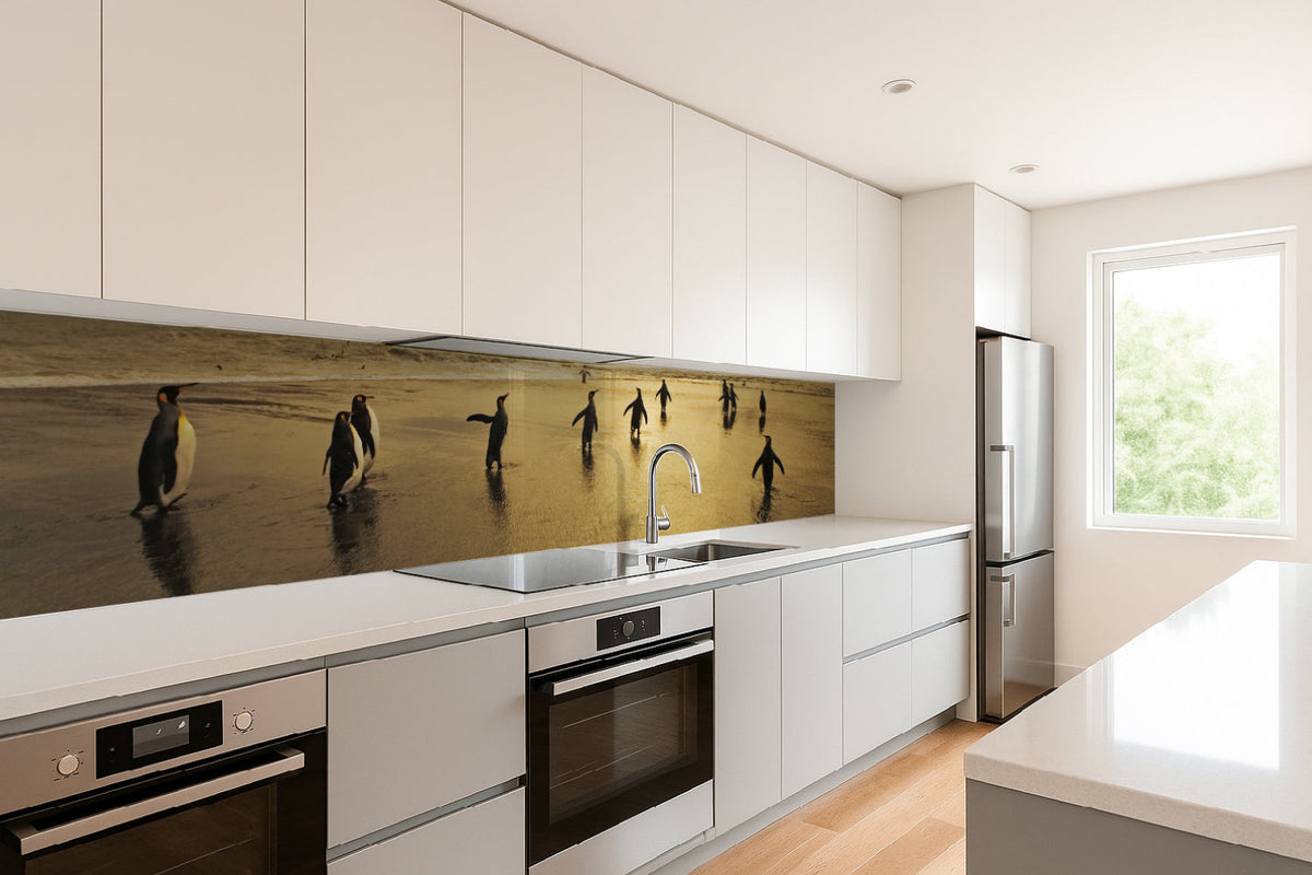 Küchenrückwand Pinguine am Strand