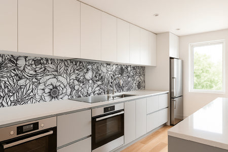 Küchenrückwand Blumen Schwarz Weiß