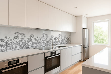 Küchenrückwand Wiesenblumen Schwarz Weiß