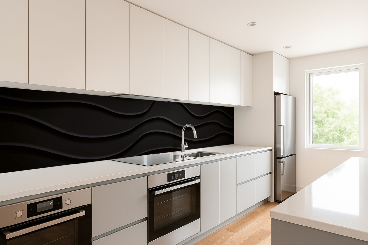 Küchenrückwand Schwarz Wellen Design