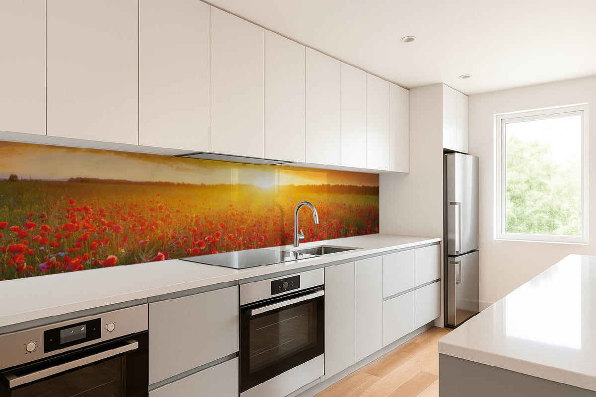Küchenrückwand Mohnfeld Sonnenuntergang