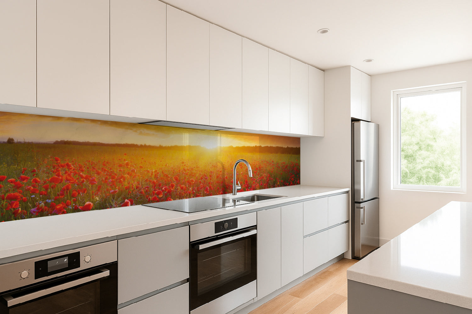 Küchenrückwand Mohnfeld Sonnenuntergang