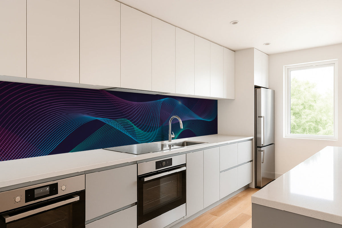 Küchenrückwand Abstrakt Linien Blau Lila