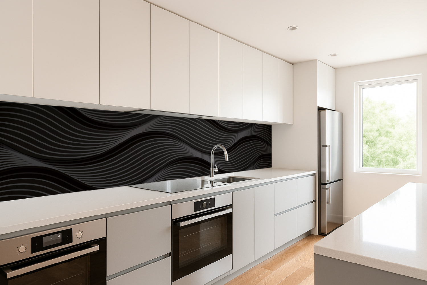 Küchenrückwand Schwarz Wellen Design