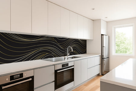 Küchenrückwand Schwarz Gold Wellen Design