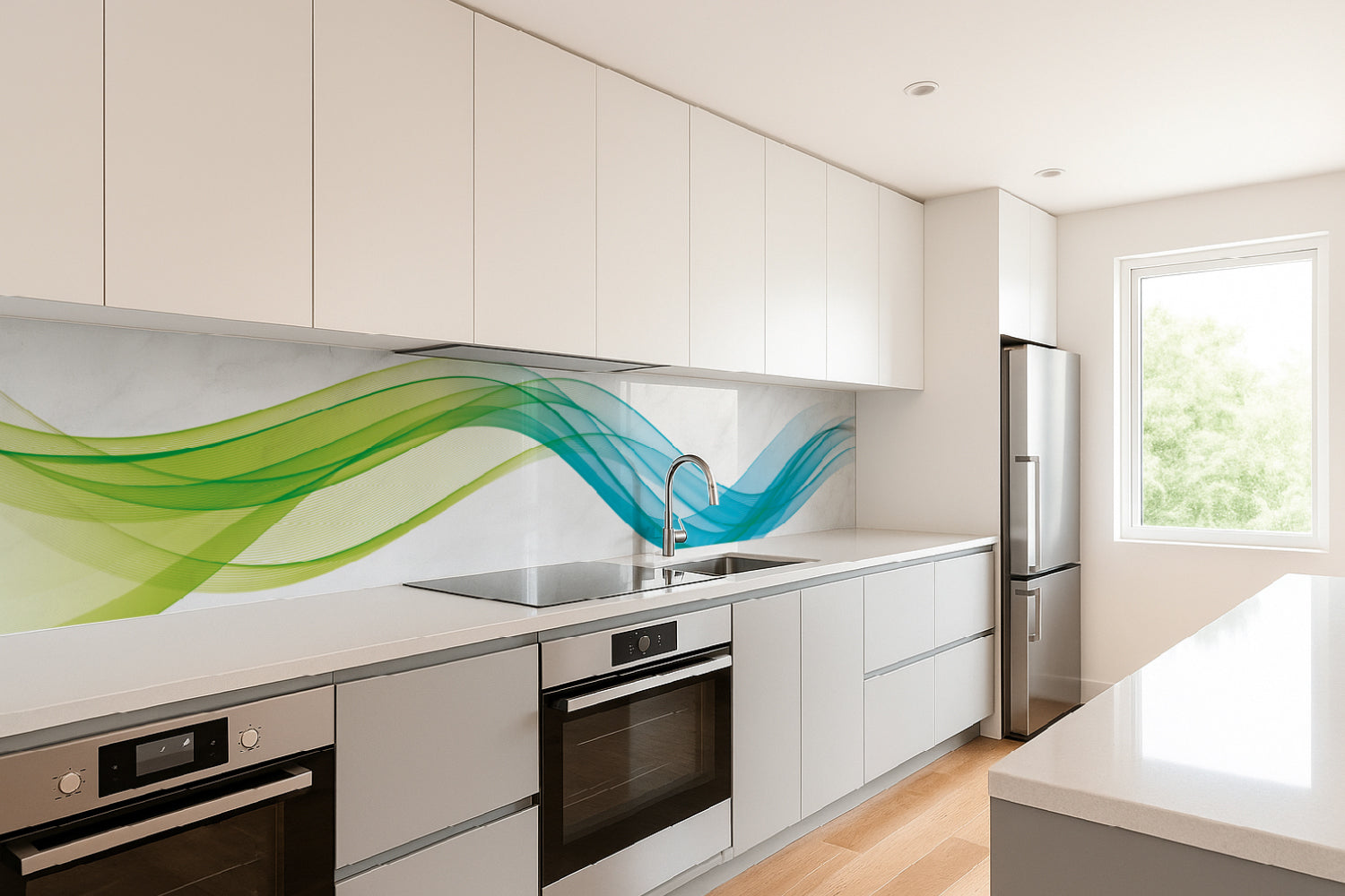 Küchenrückwand Blau Grün Wellen Design