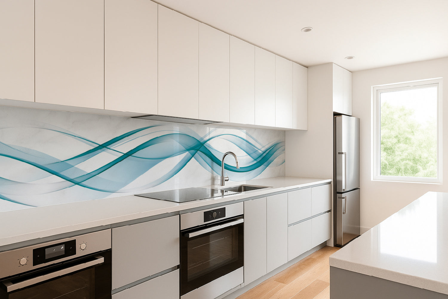 Küchenrückwand Türkis Wellen Design