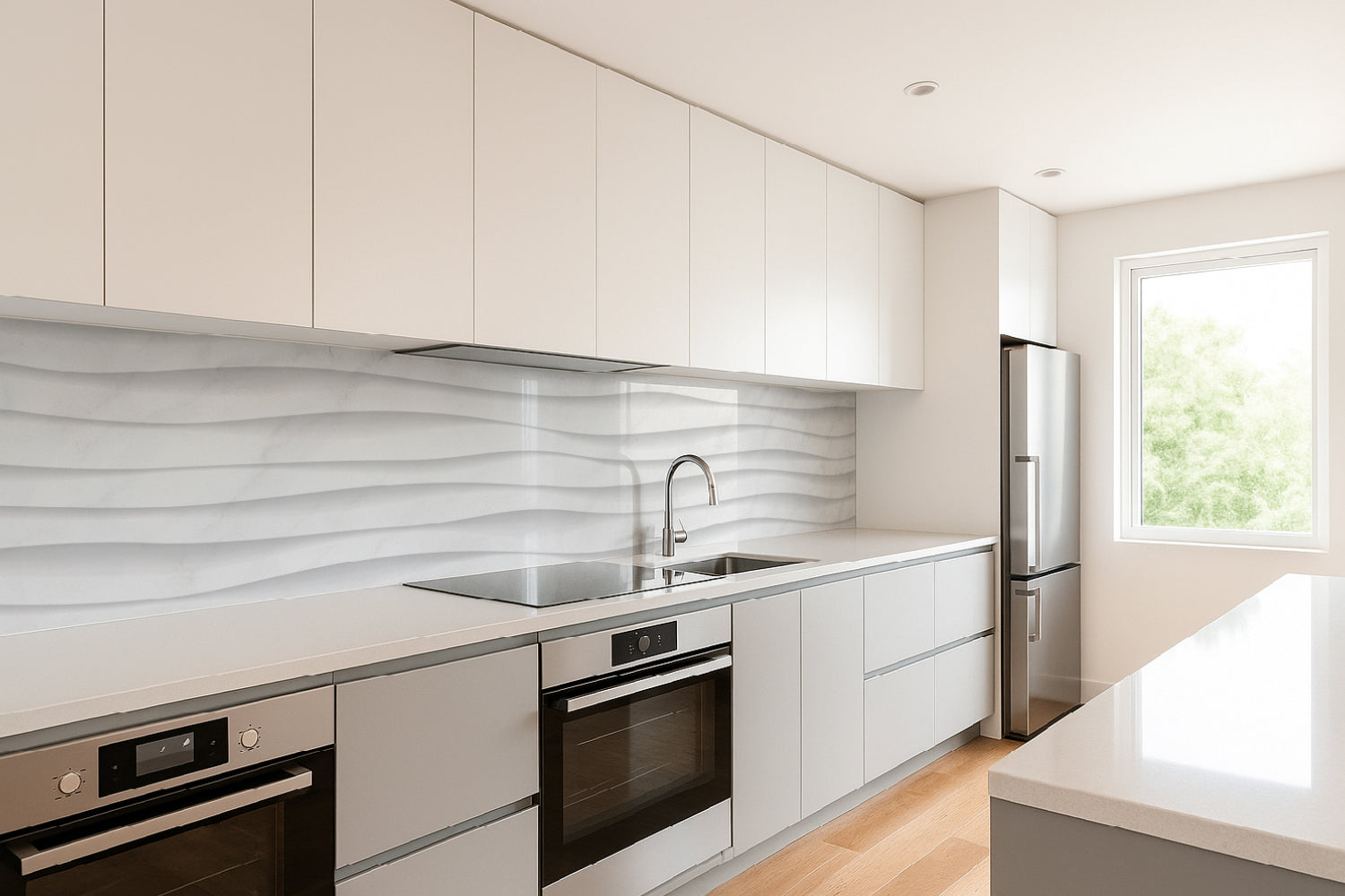 Küchenrückwand Weiß Wellen Design