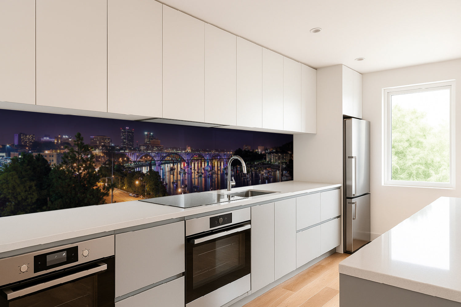 Küchenrückwand Skyline am Flussufer