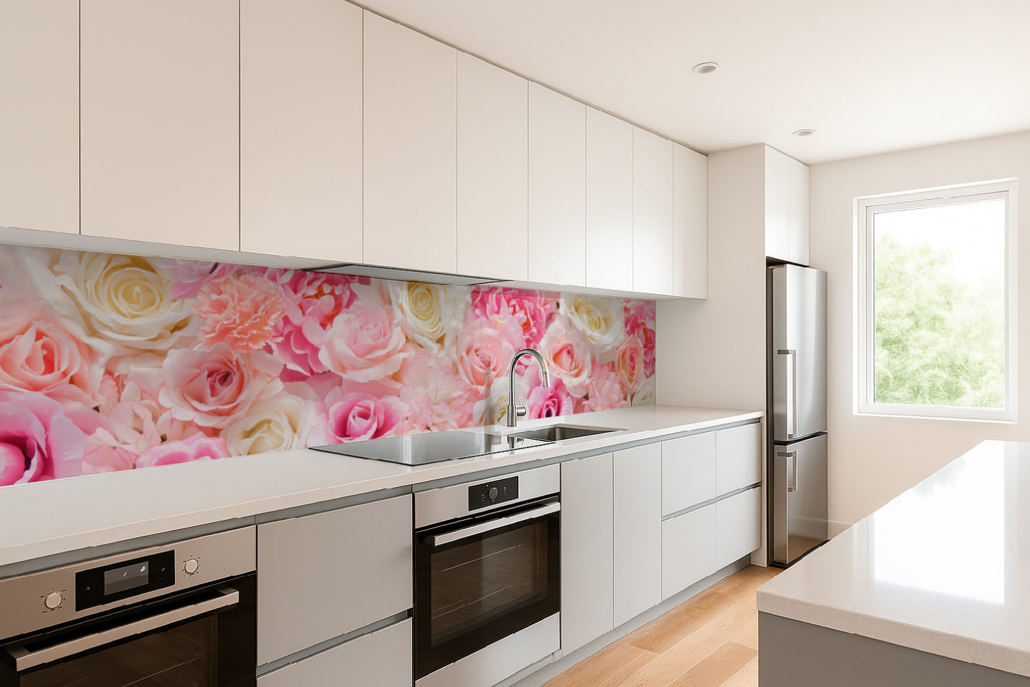 Küchenrückwand Rosenmotiv Rosa Weiß