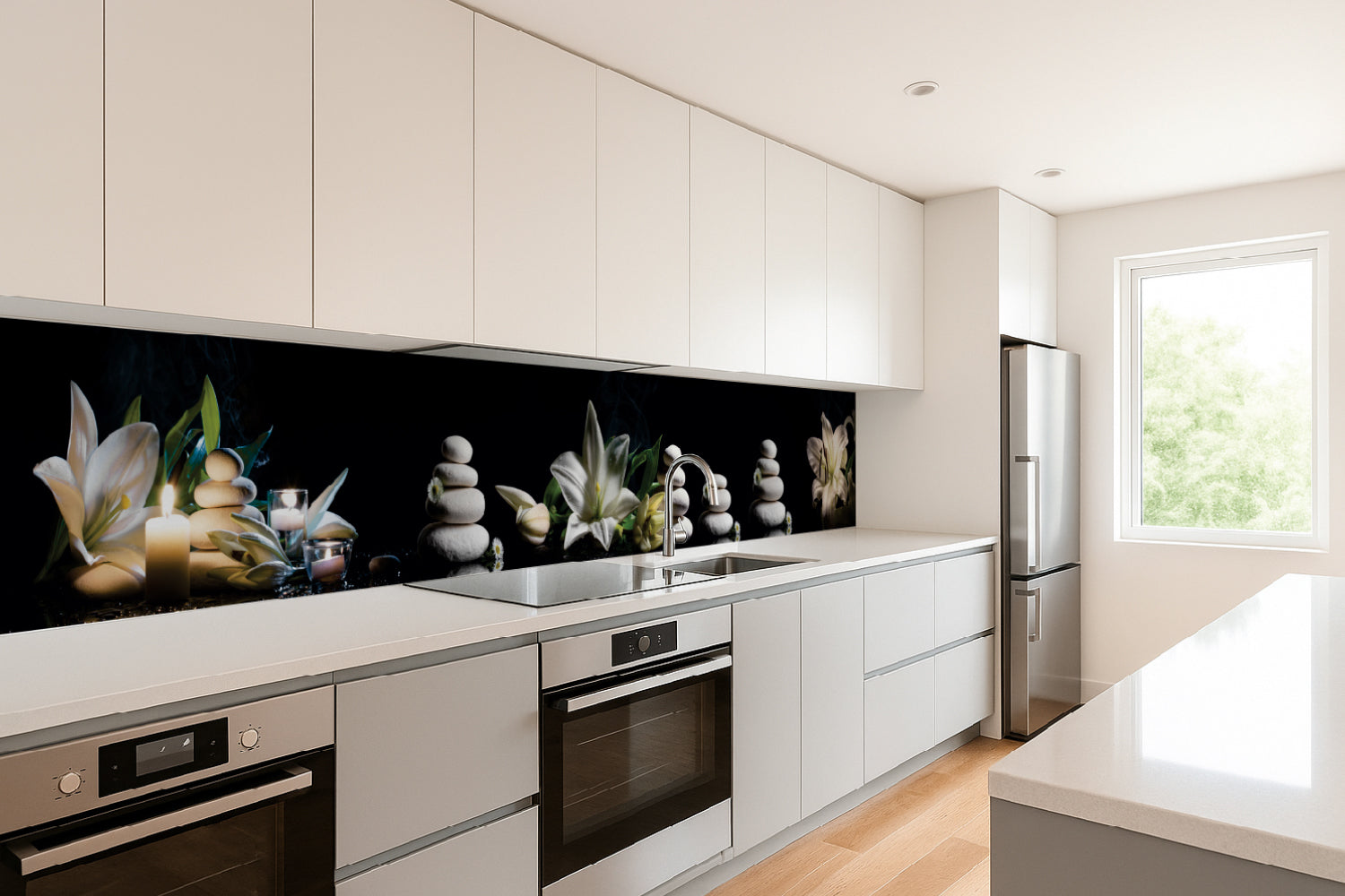 Küchenrückwand Spa mit Lilien und Kerzen