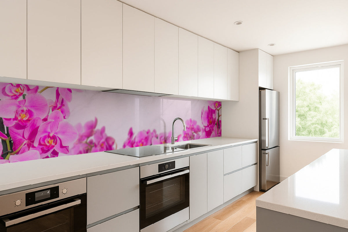 Küchenrückwand Pinke Orchideen auf Rosa