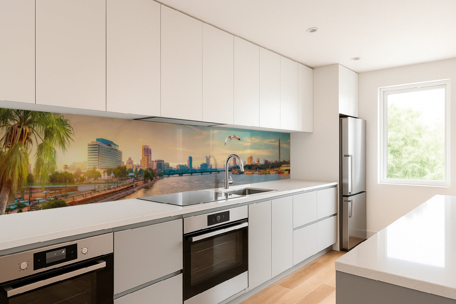 Küchenrückwand Skyline am Fluss