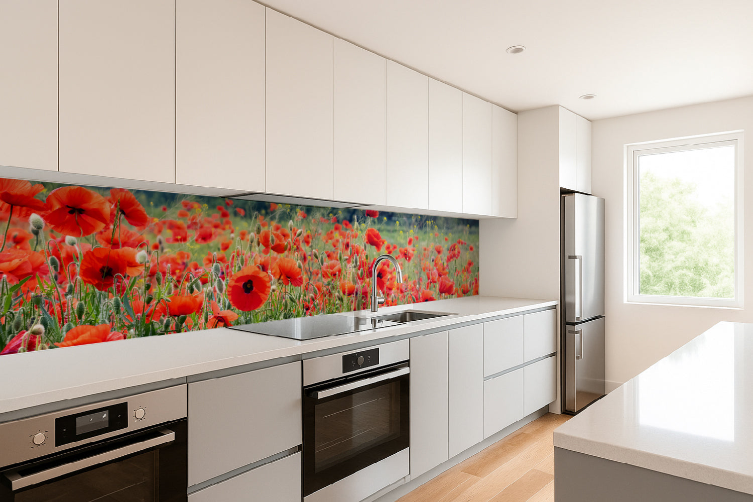 Küchenrückwand Rote Mohnblumenwiese