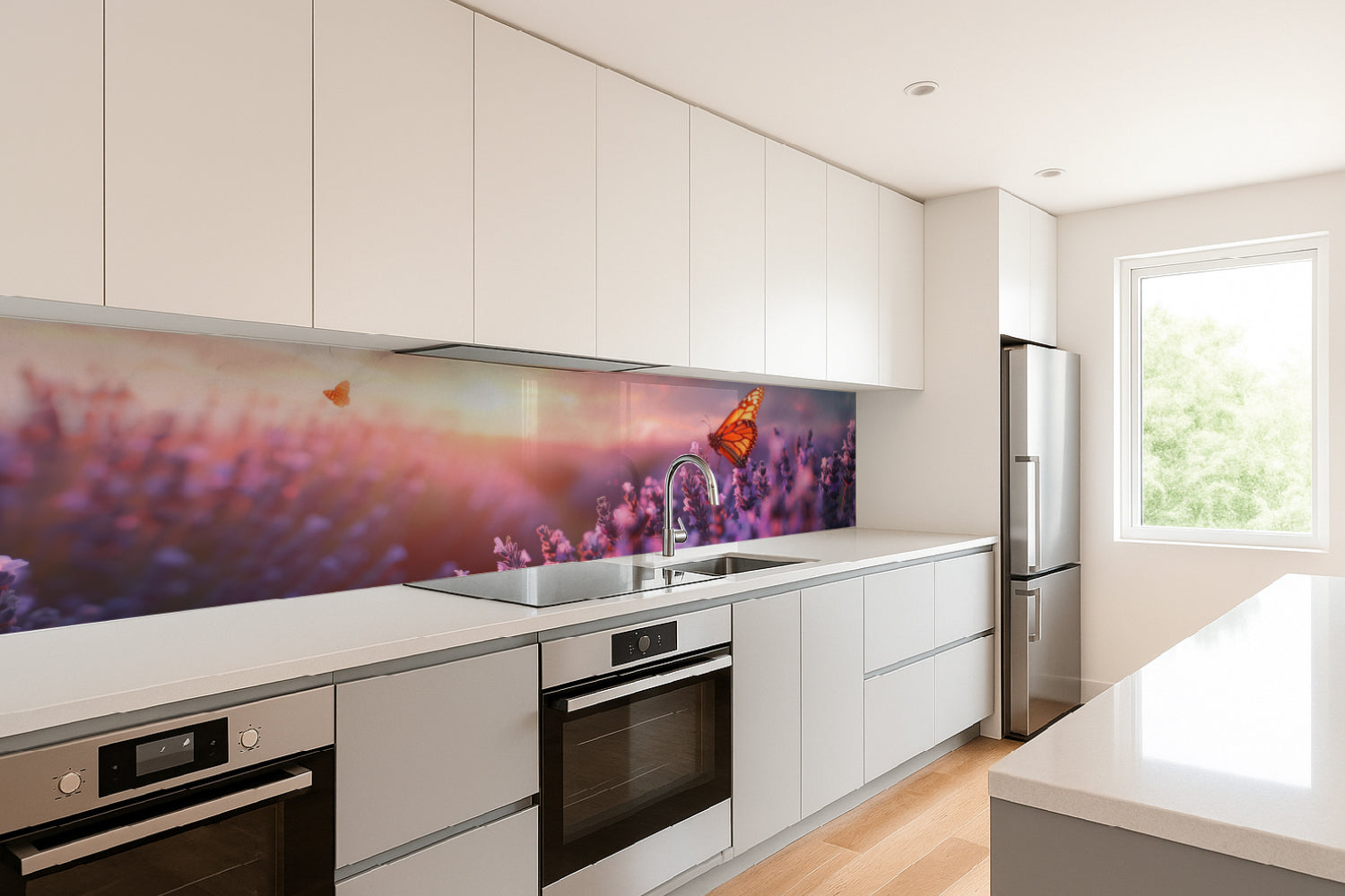 Küchenrückwand Lavendel mit Schmetterling