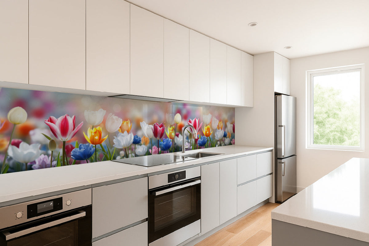 Küchenrückwand Bunte Tulpenwiese