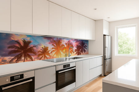 Küchenrückwand Palmen im Sonnenuntergang