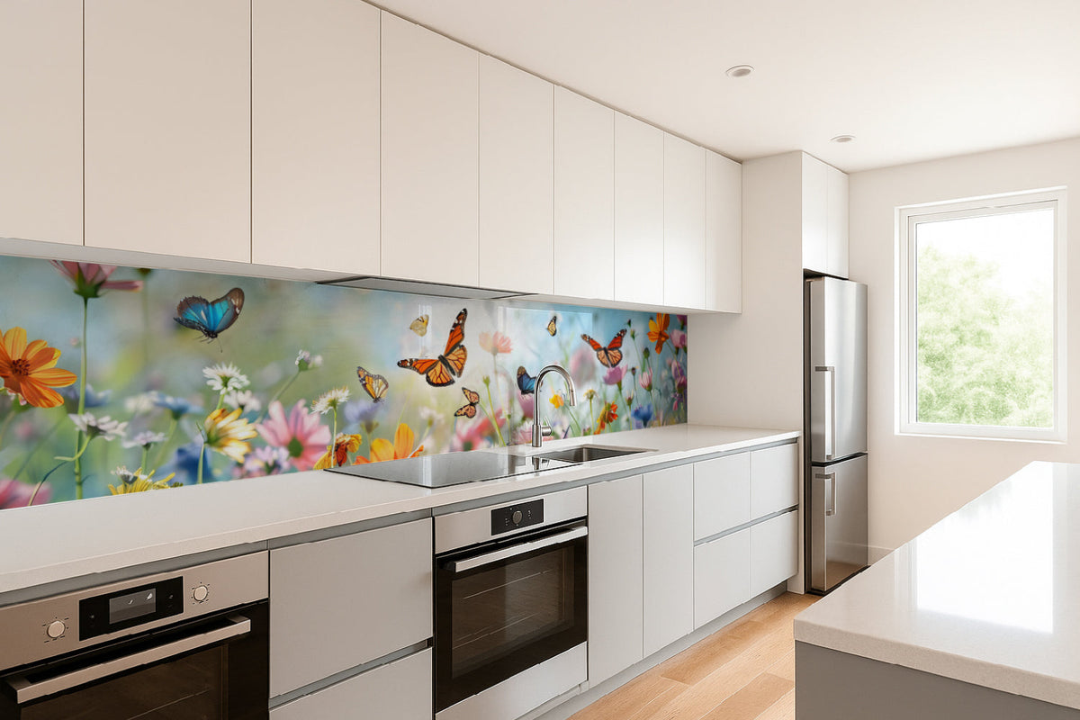 Küchenrückwand Schmetterlinge und Blumenwiese