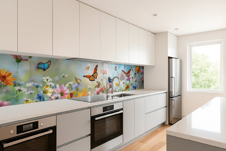 Küchenrückwand Schmetterlinge und Blumenwiese