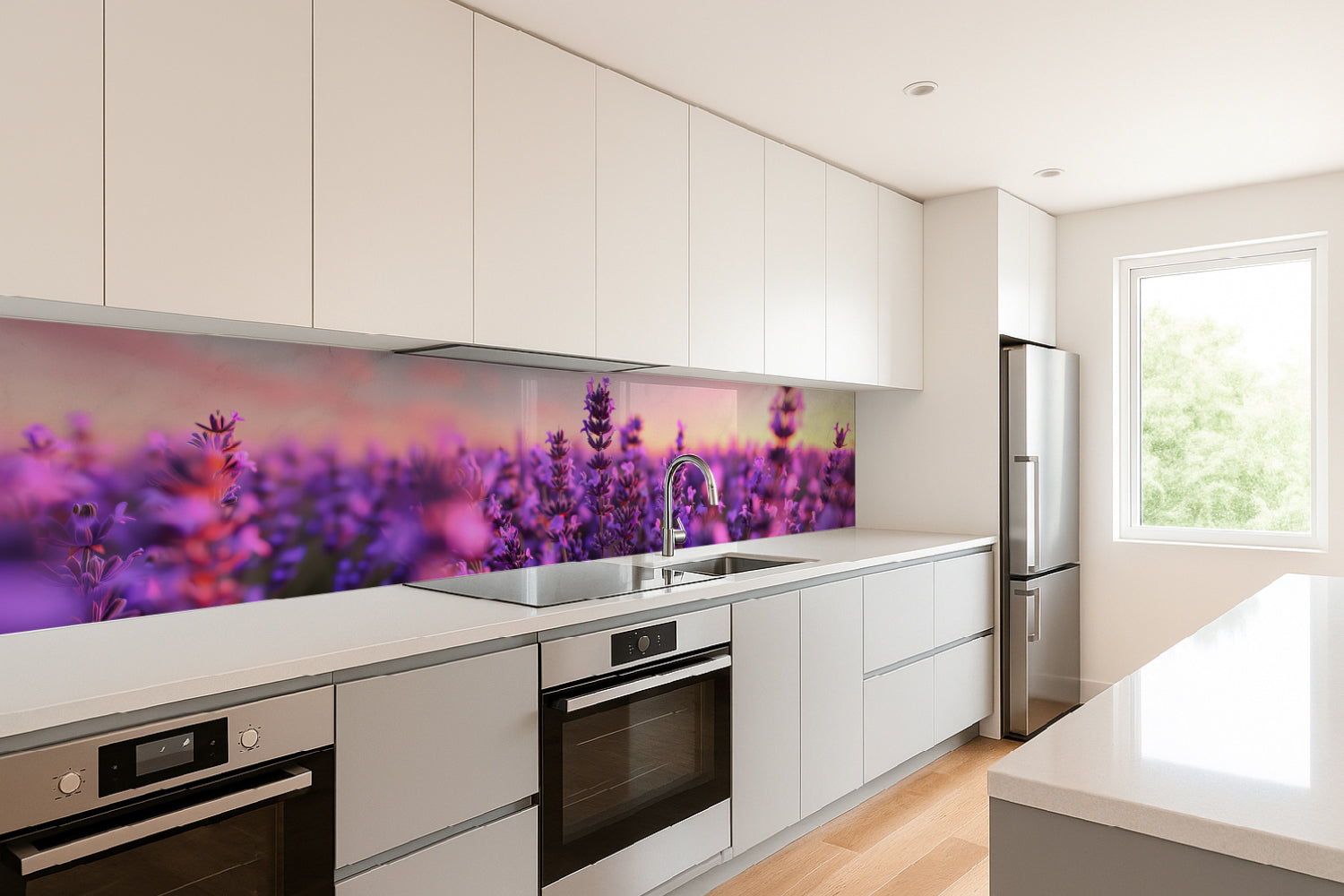 Küchenrückwand Lavendel im Sonnenuntergang