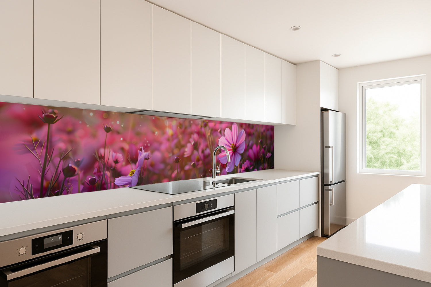 Küchenrückwand Frühlingsblumen Rosa