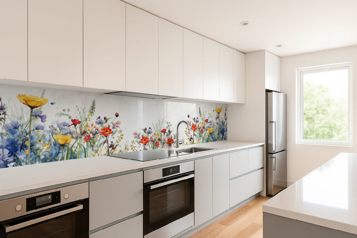 Küchenrückwand Aquarell Blumenwiese