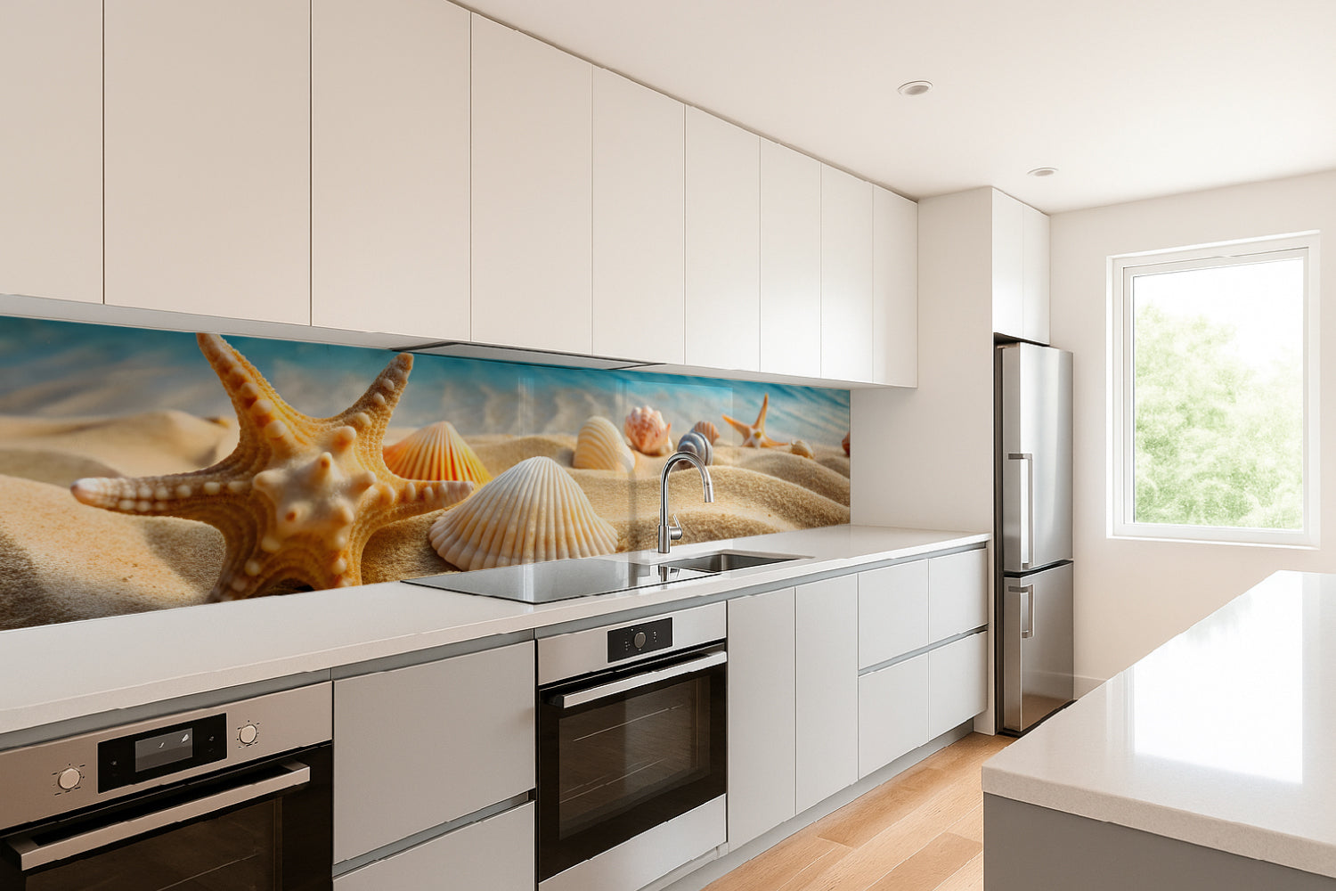 Küchenrückwand Strand mit Seesternen