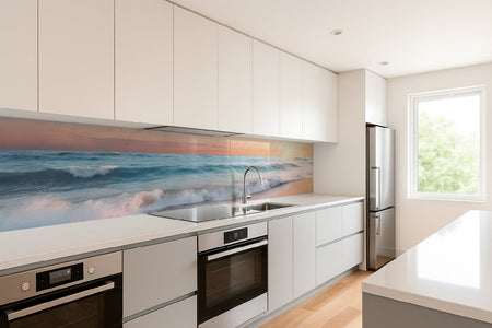 Küchenrückwand Meereswellen im Sonnenuntergang