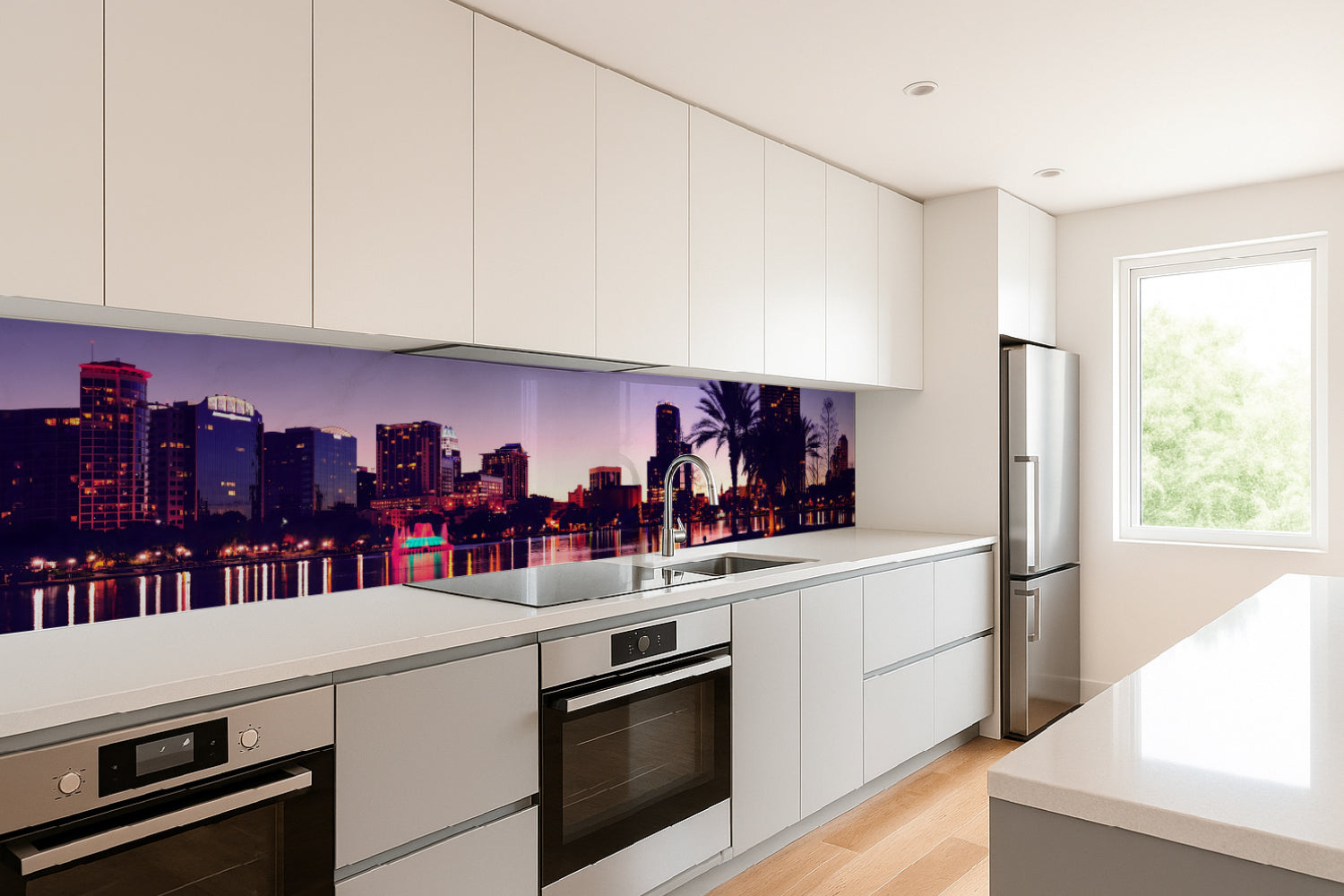 Küchenrückwand Stadt mit Palmen