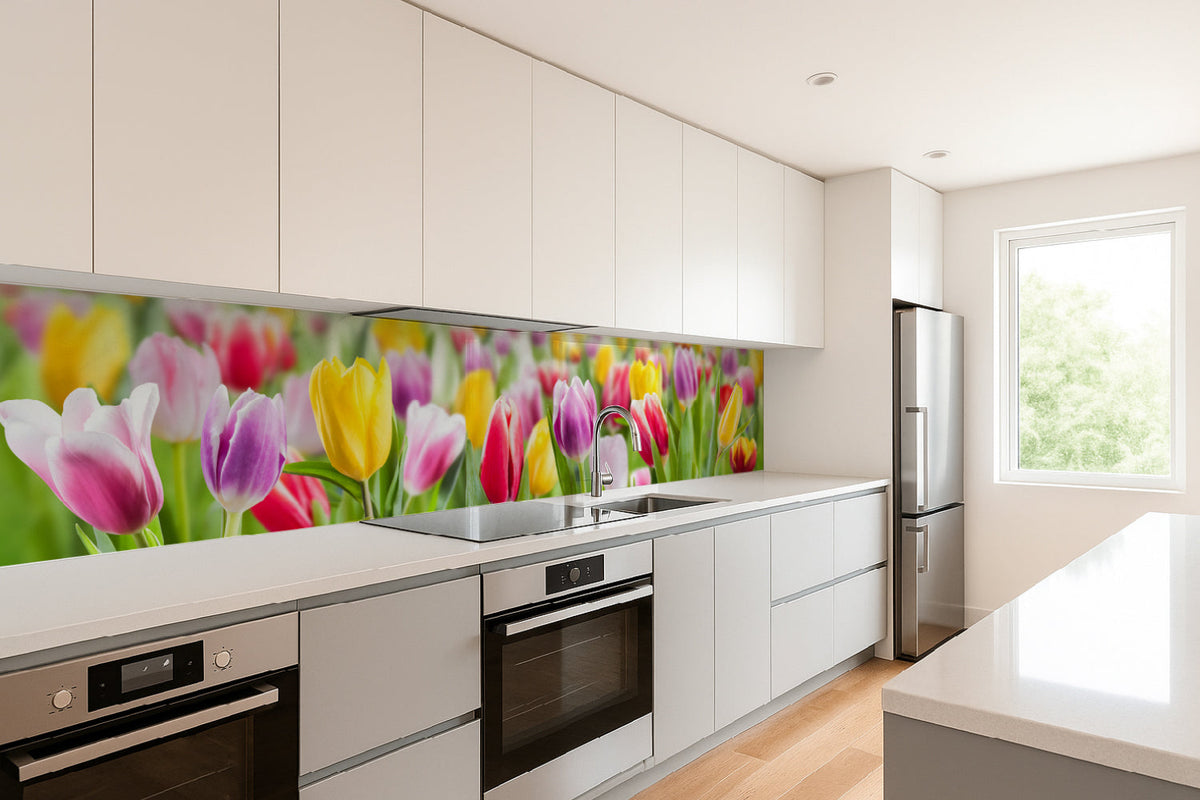 Küchenrückwand Bunte Tulpenwiese
