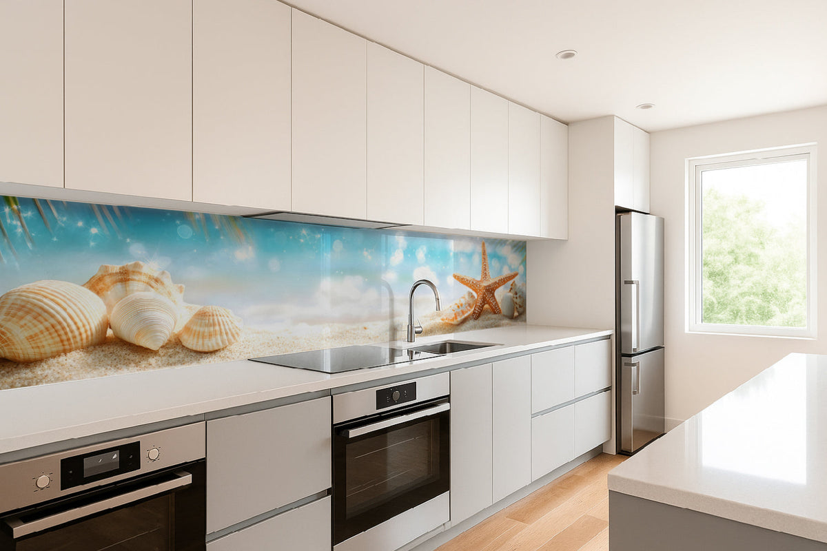 Küchenrückwand Strand mit Muscheln