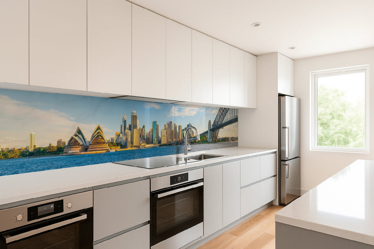Küchenrückwand Skyline am Wasser