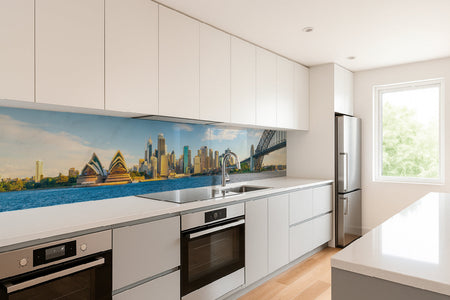 Küchenrückwand Skyline am Wasser