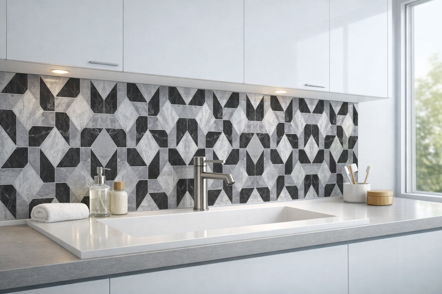 Waschbeckenrückwand Fliesenoptik