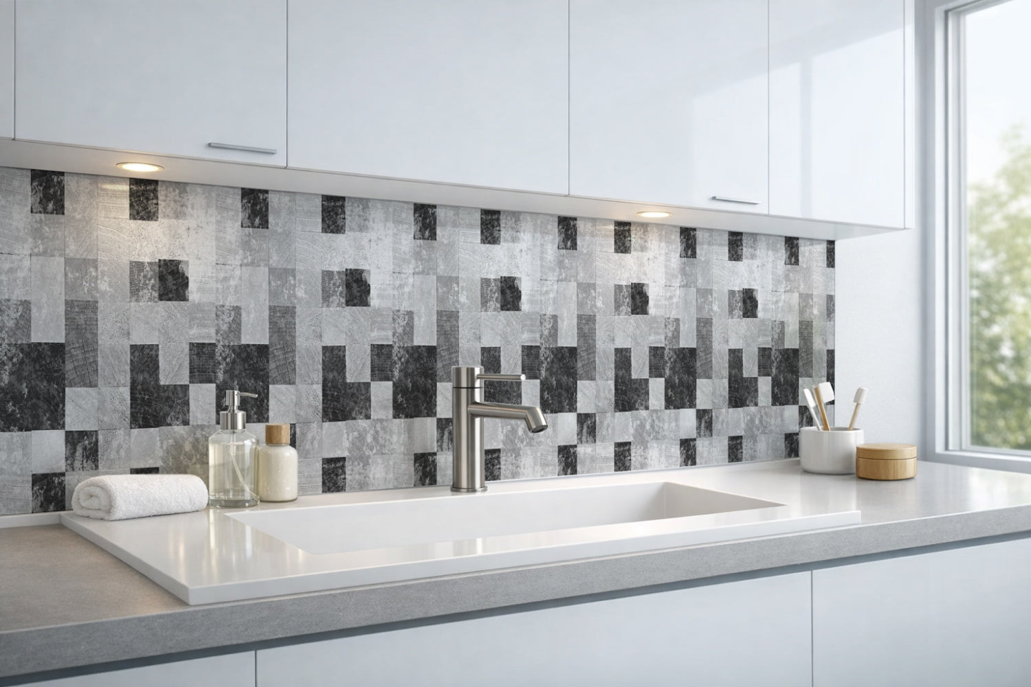 Waschbeckenrückwand Fliesenoptik