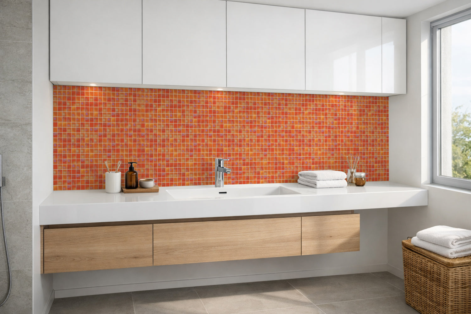 Waschbeckenrückwand Fliesenoptik