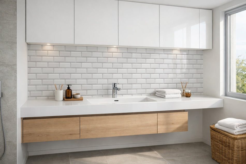 Waschbeckenrückwand Fliesenoptik