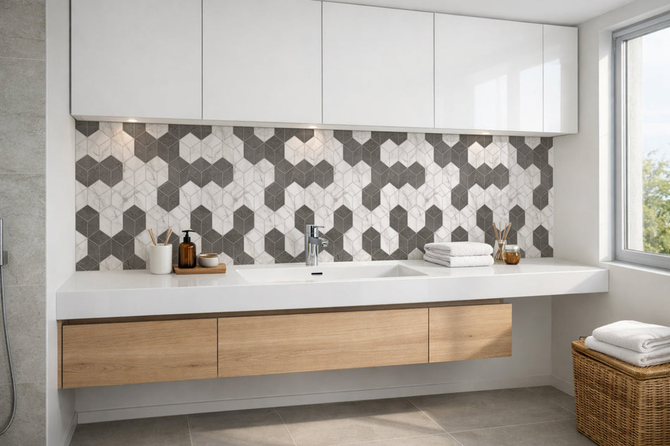 Waschbeckenrückwand Fliesenoptik